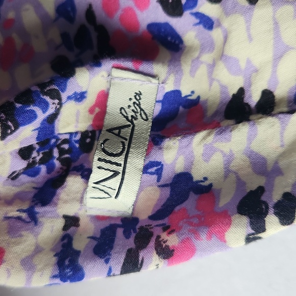 UNICA hiya Pink, purple, white, black pattern blouse cap sleeve Small - Picture 7 of 15